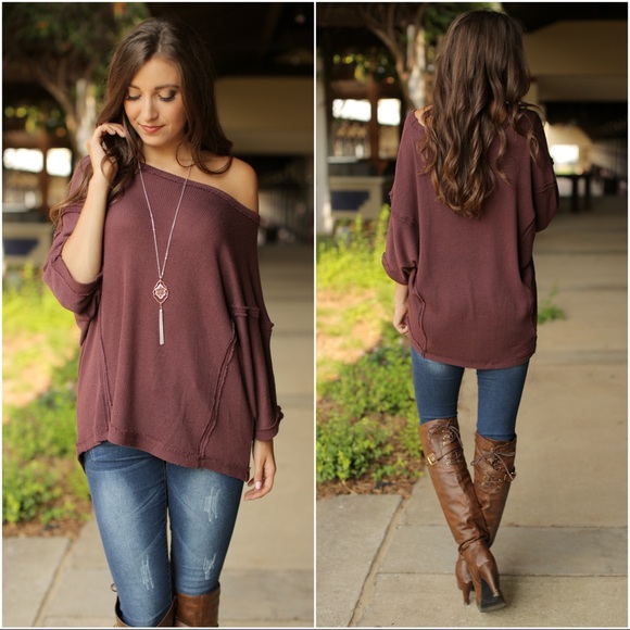 RESTOCKED✨Dolman Sleeve Waffle Knit Dark Burgundy - Picture 2 of 2